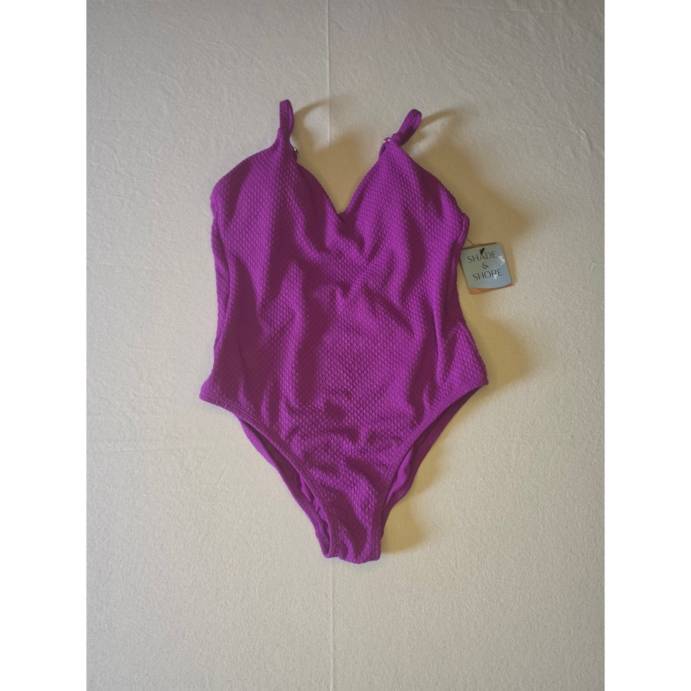 Shade & Shore‎ Jacquard V-Neck One Piece Swimsuit Purple Medium NWT